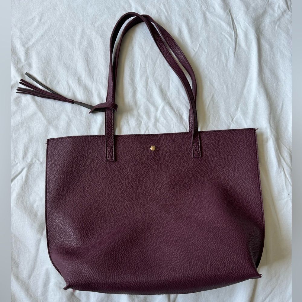 Purple Faux‎ Leather Tote Bag with Tassel Detail